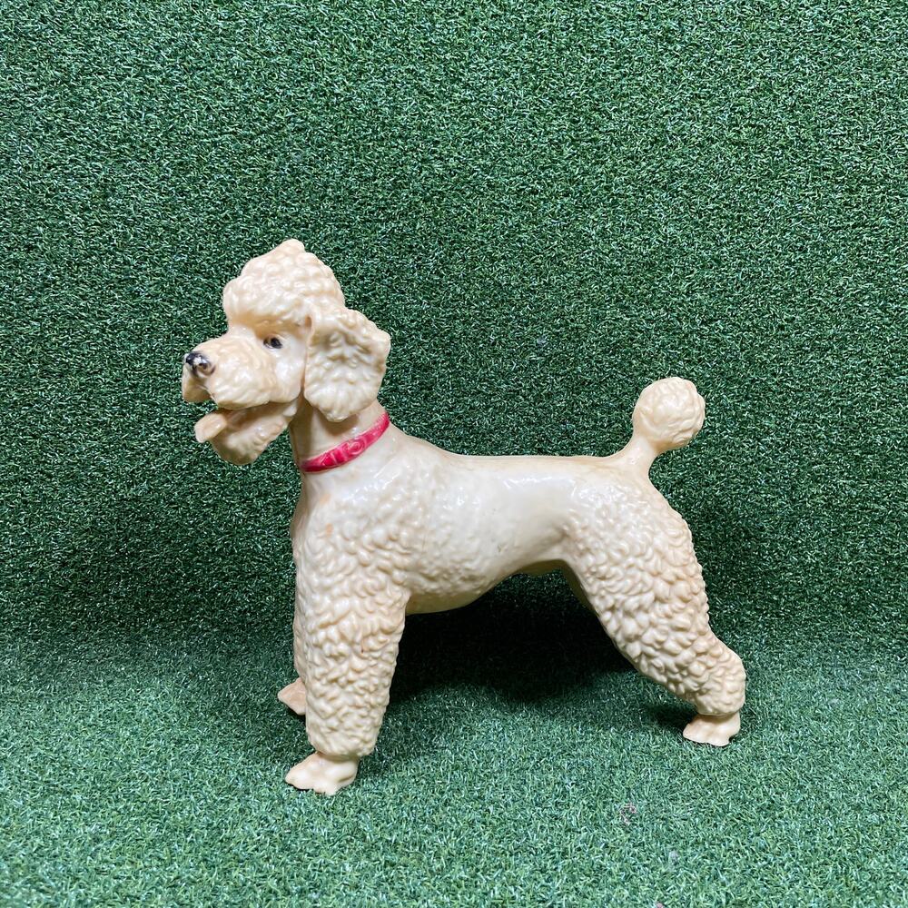 Vtg 50s 60s MCM Breyer Glossy White Hard Plastic Toy Poodle Dog Red Collar